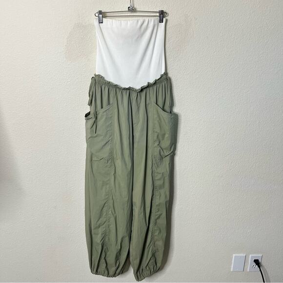 Daily Practice Anthropologie Best Shot Jumpsuit Green White Twofer Strapless XS - Picture 6 of 10